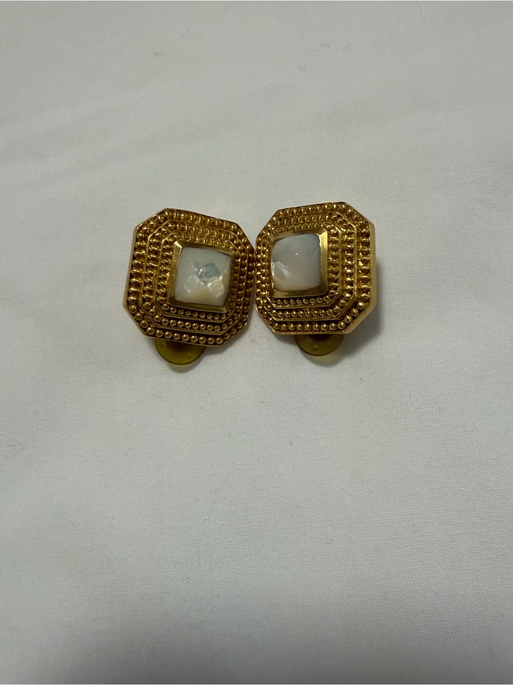 Gold-Tone Clip-On Earrings with White Center Accent